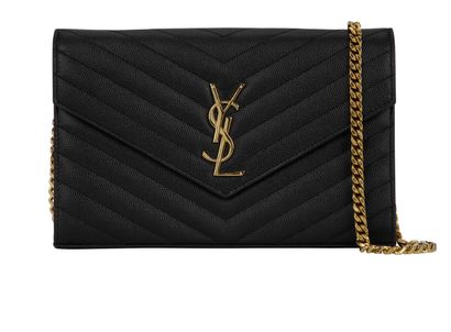 Cassandra Matelasse Chain Wallet, &pound;850, Handbags, Black, Leather, Front view